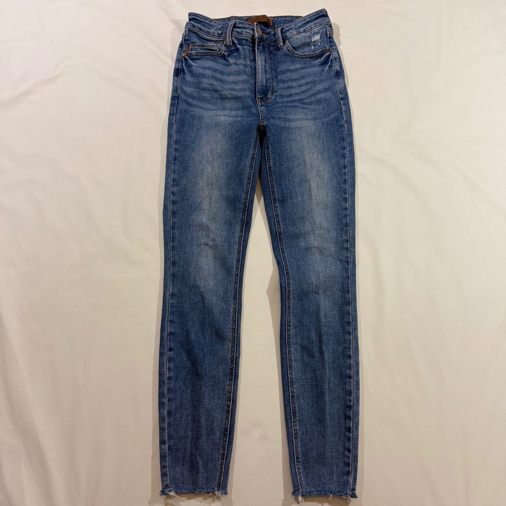 Judy Blue Skinny Jeans Women 5/27 Blue High Rise Raw Hem Stretch JB88871 MD